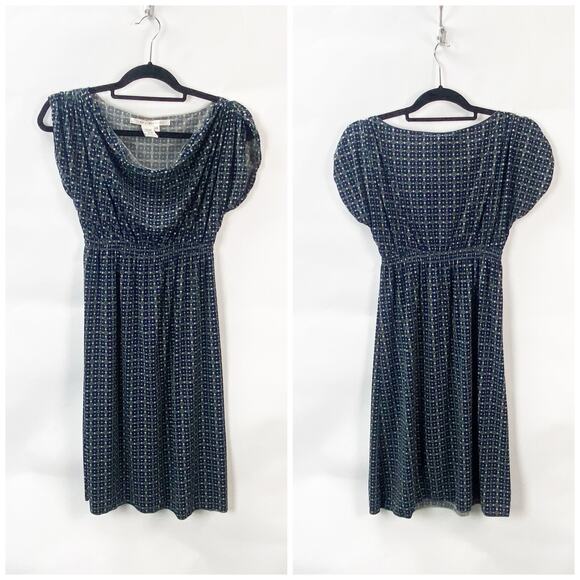 2/$30 Max Studio XS Womens Green Blue Geometric Print Blouson Gather Dress - Picture 1 of 6